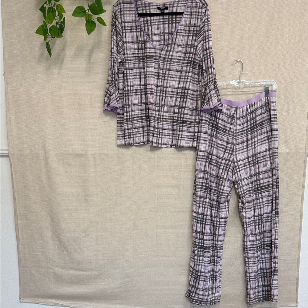 Simply Vera Vera Wang Lavender and Gray Plaid Top